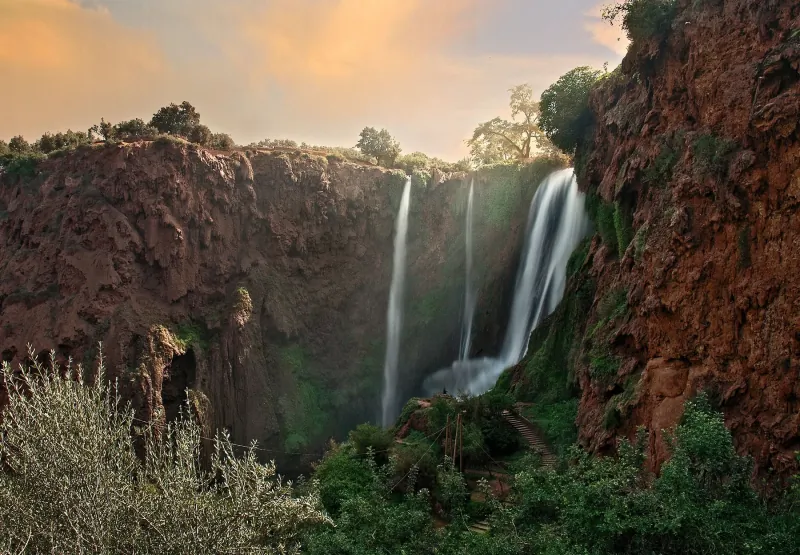 Waterfalls cascading through a rocky Atlas landscape