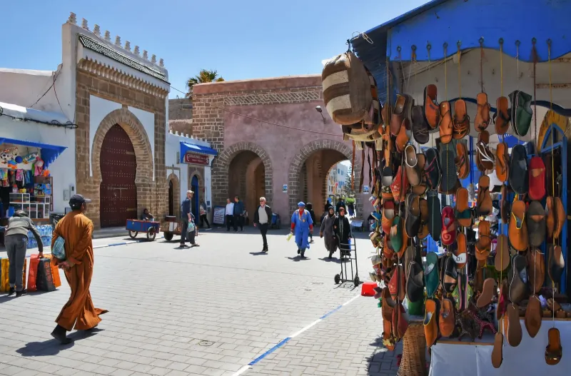 Colorful leather market inside the Essaouira medina