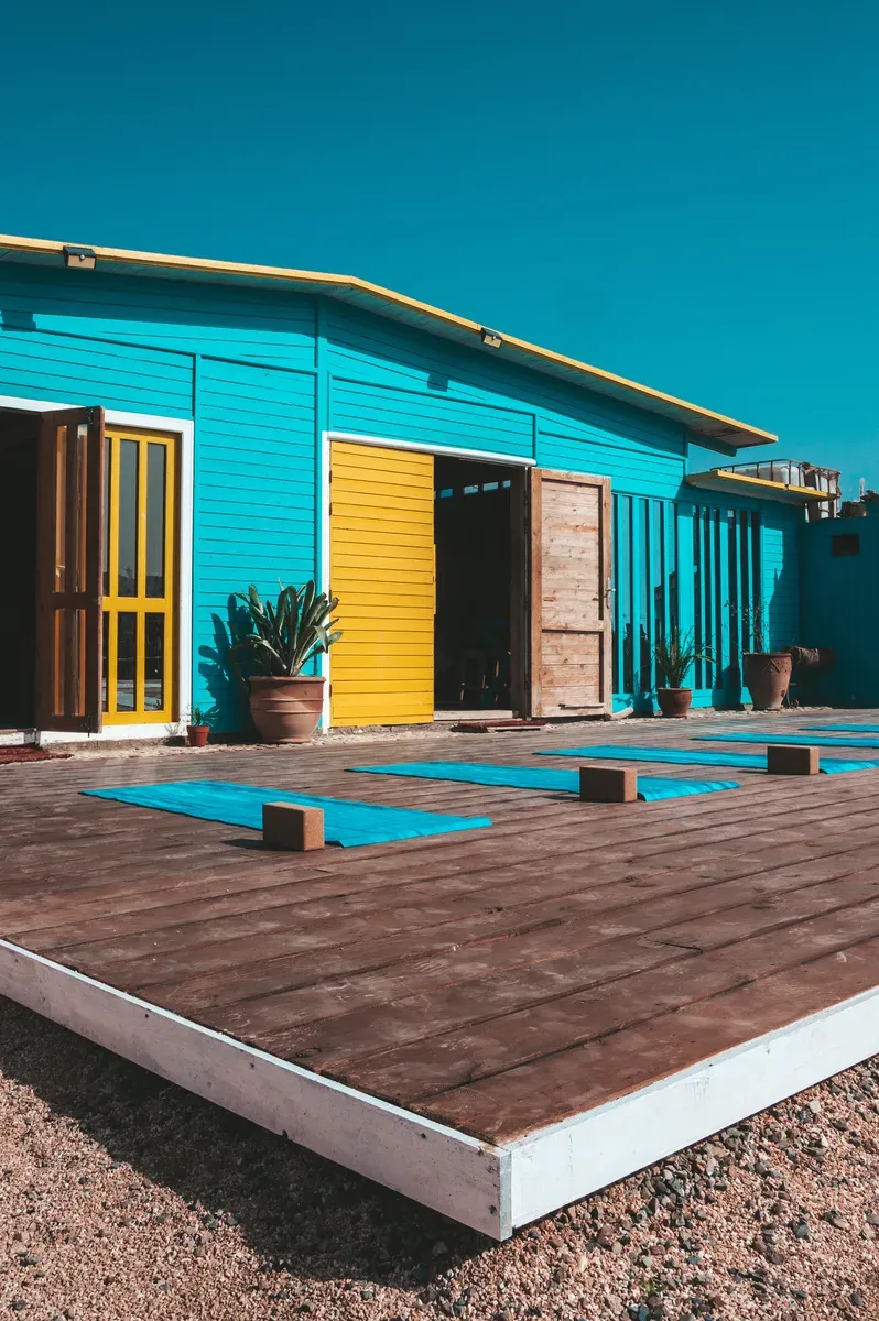 Colorful blue coastal retreat near Taghazout