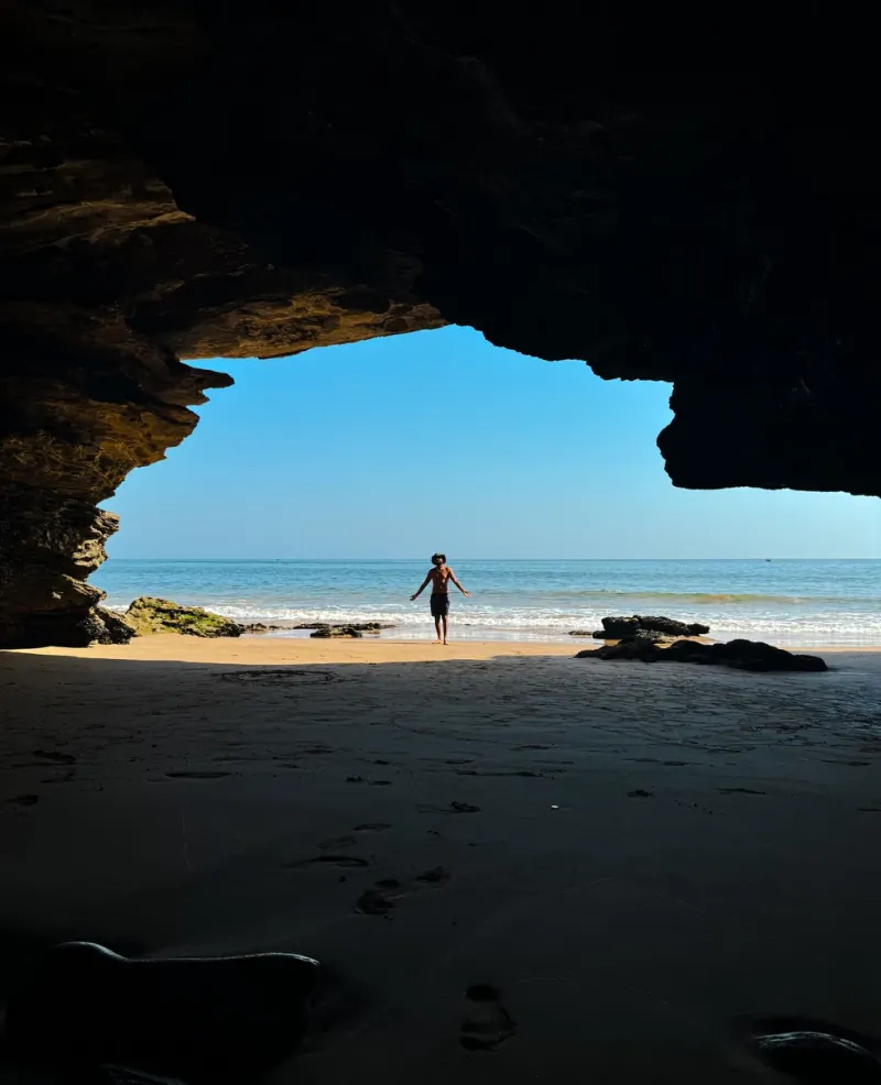 Ocean view framed by a coastal cave near Taghazout